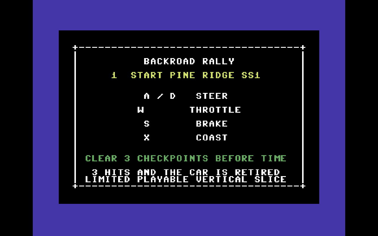 Backroad Rally — Commodore 64 runtime screenshot 2
